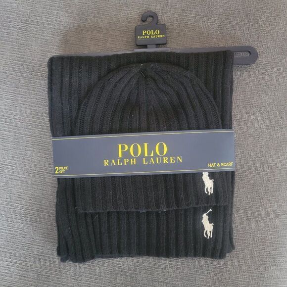 Polo Ralph Lauren Men's 2 Piece Set Hat & Scarf Lambswool Blend One Size - Picture 4 of 8